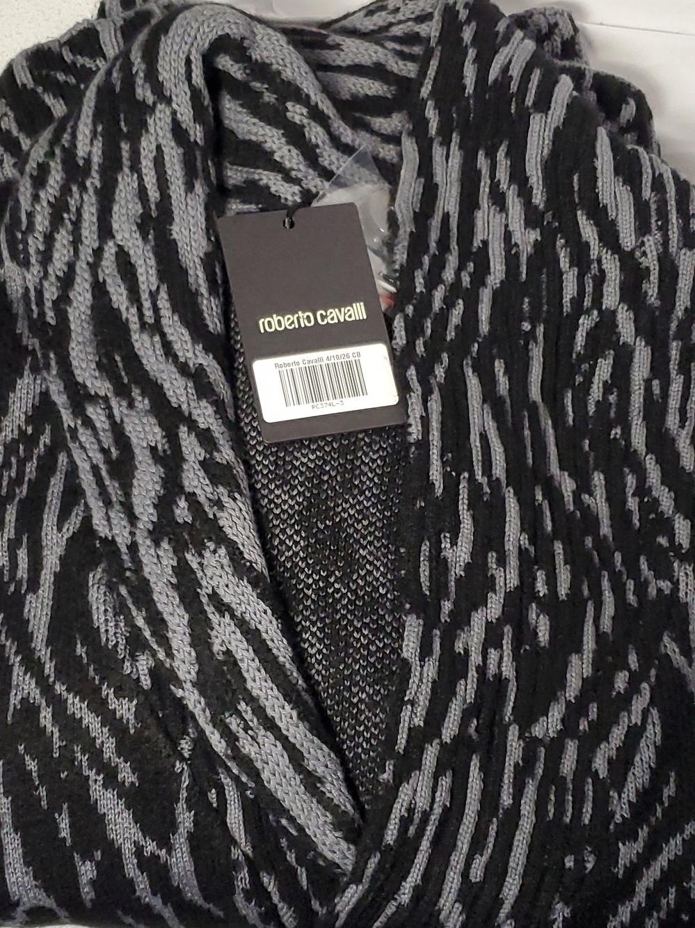 Authentic Roberto Cavalli Black & Gray Zebra Knit Cardigan Size L Unisex